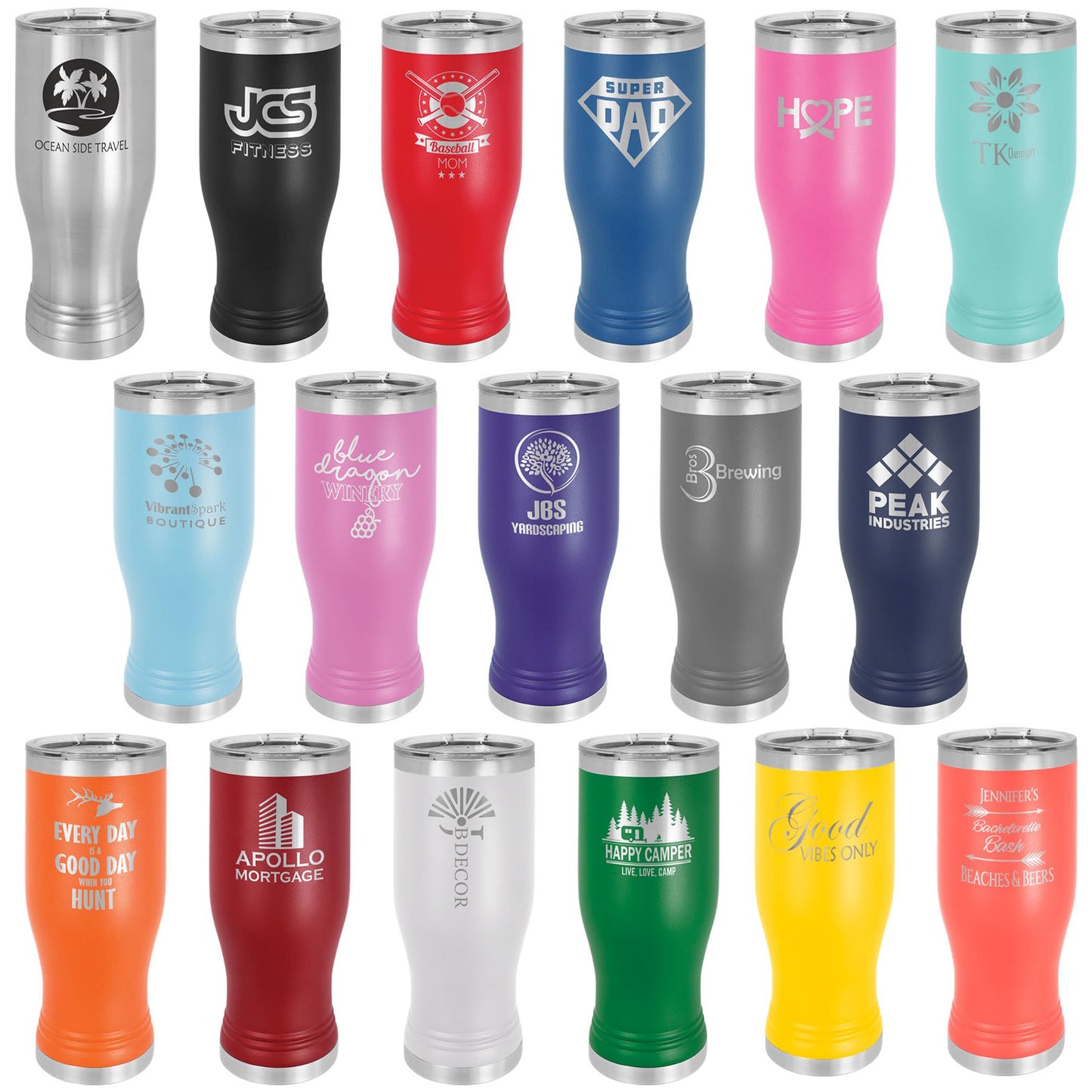 20 oz Pilsner tumbler custom laser engraved
