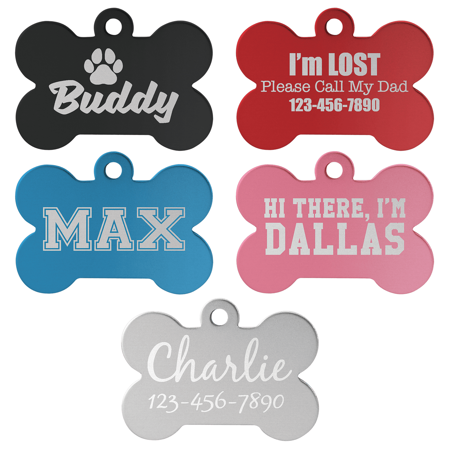 Bone shaped dog tag custom laser engraved