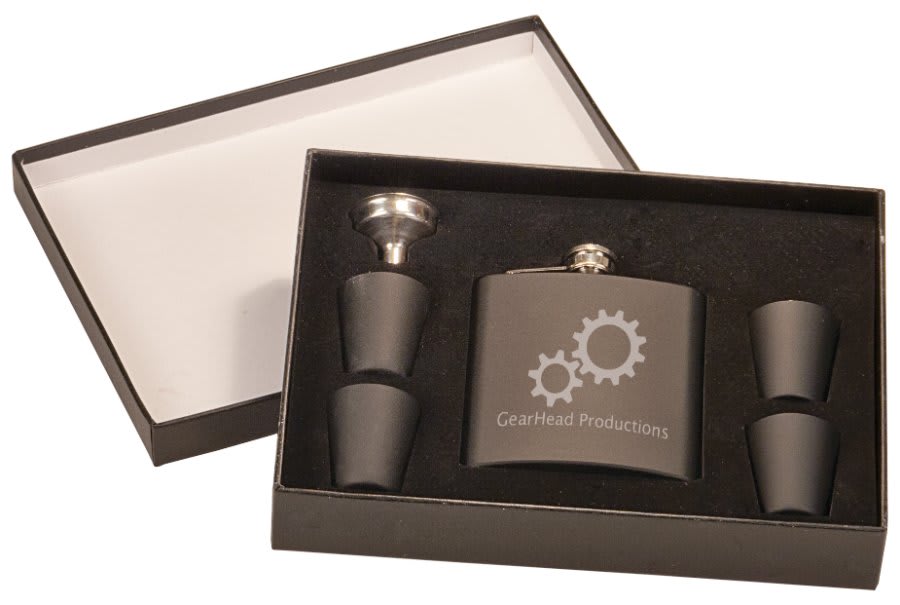 Flask set custom laser engraved