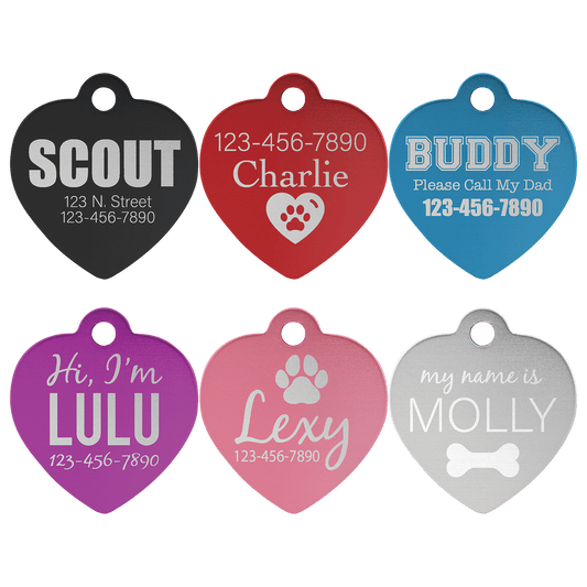 Heart shaped dog tag custom laser engraved